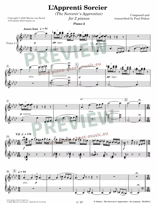 Dukas -The Sorcerer's Apprentice -for two pianos -preview page 1b