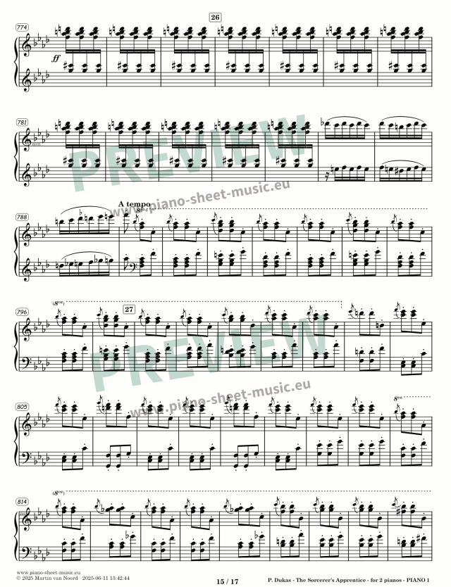 Dukas -The Sorcerer's Apprentice -sheet music for two pianos -page 15a