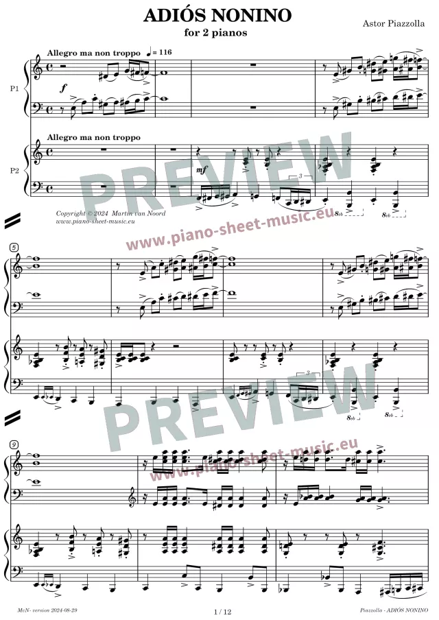 Piazzolla -Adios Nonino -for two pianos page 1