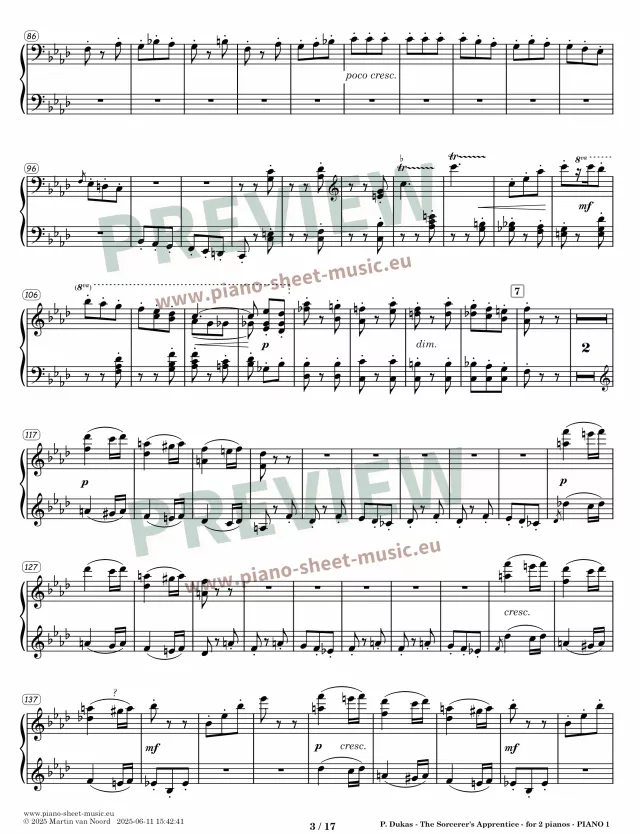 Dukas -The Sorcerer's Apprentice -sheet music for two pianos -preview page 3b