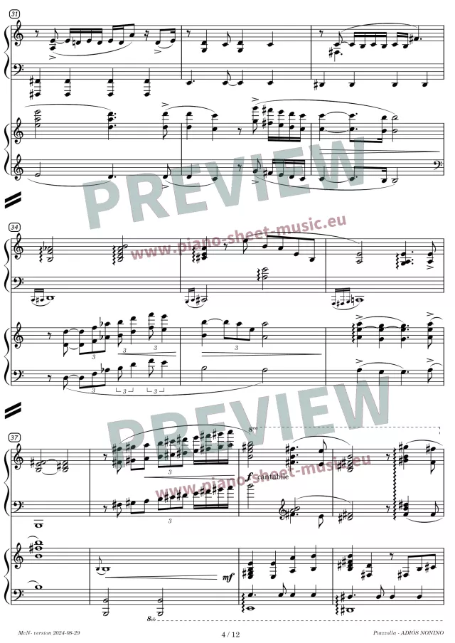 Piazzolla | Adios Nonino | two pianos -preview page 4