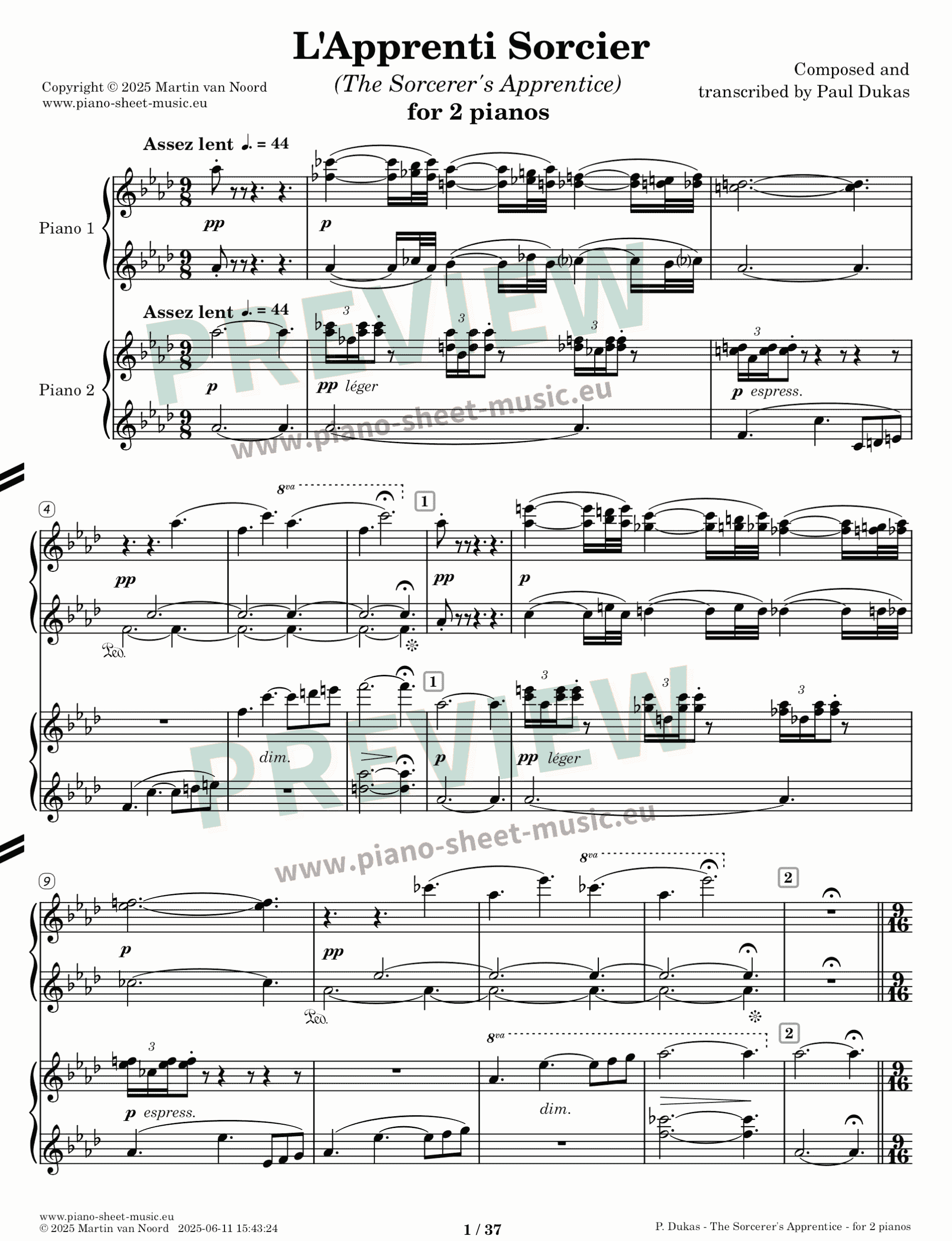 Dukas -The Sorcerer's Apprentice -sheet music for two pianos -PDF-page 1