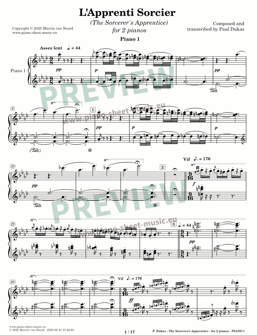 Dukas -The Sorcerer's Apprentice -sheet music for two pianos -page 1a