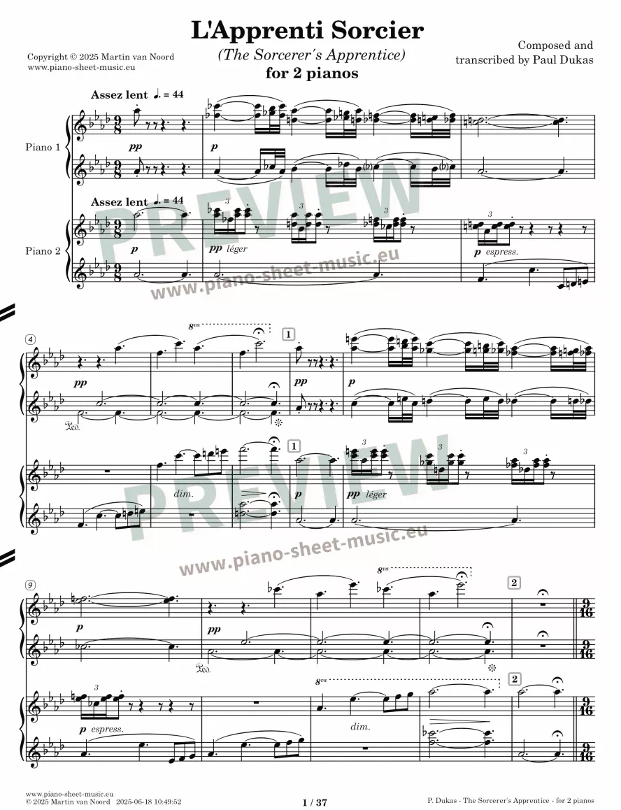 Dukas -The Sorcerer's Apprentice -PDF for two pianos-page 1