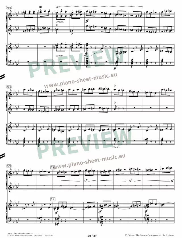 Dukas -The Sorcerer's Apprentice -sheet music for two pianos -preview page 20