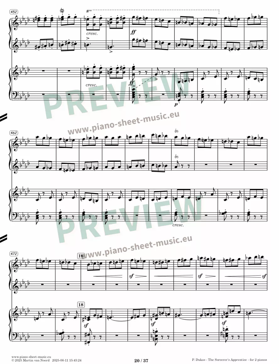 Dukas -The Sorcerer's Apprentice -sheet music for two pianos -preview page 20