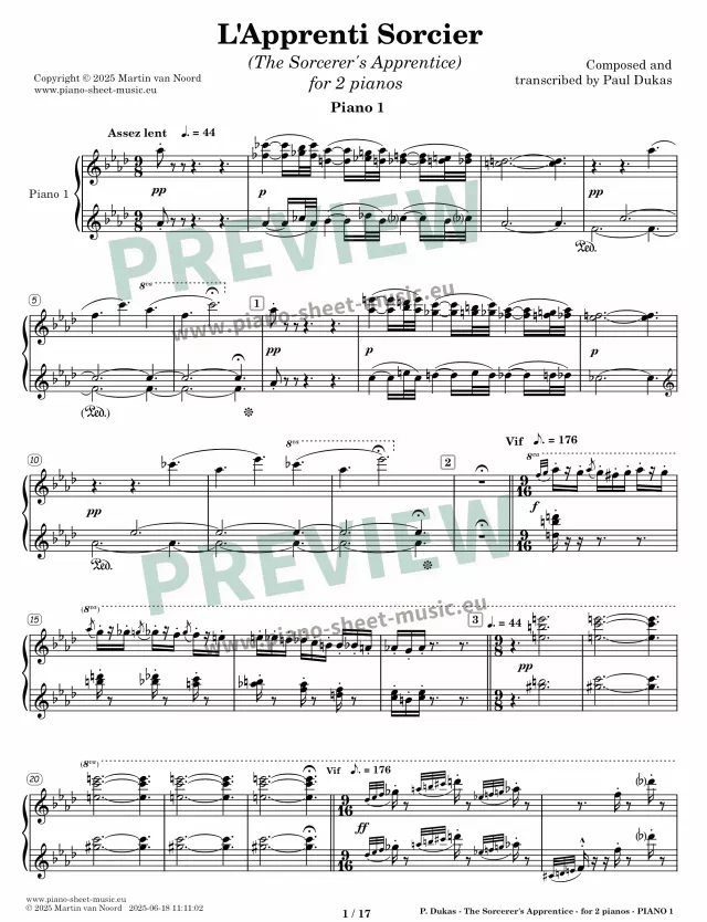 Dukas -The Sorcerer's Apprentice -for two pianos -page 1a