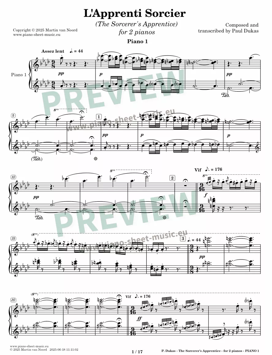 Dukas -The Sorcerer's Apprentice -for two pianos -page 1a