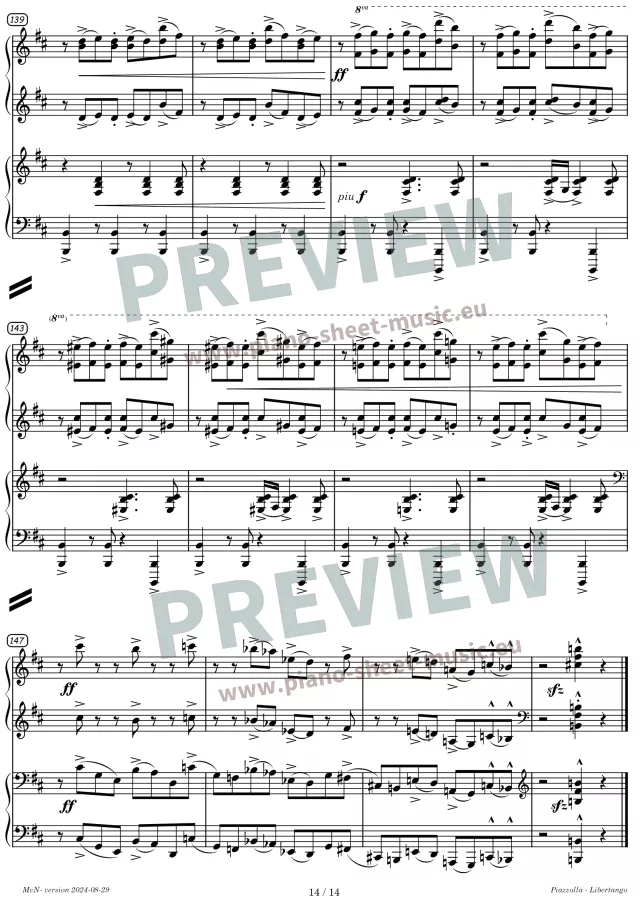 Piazzolla -Libertango -sheet music for two pianos -preview page 14