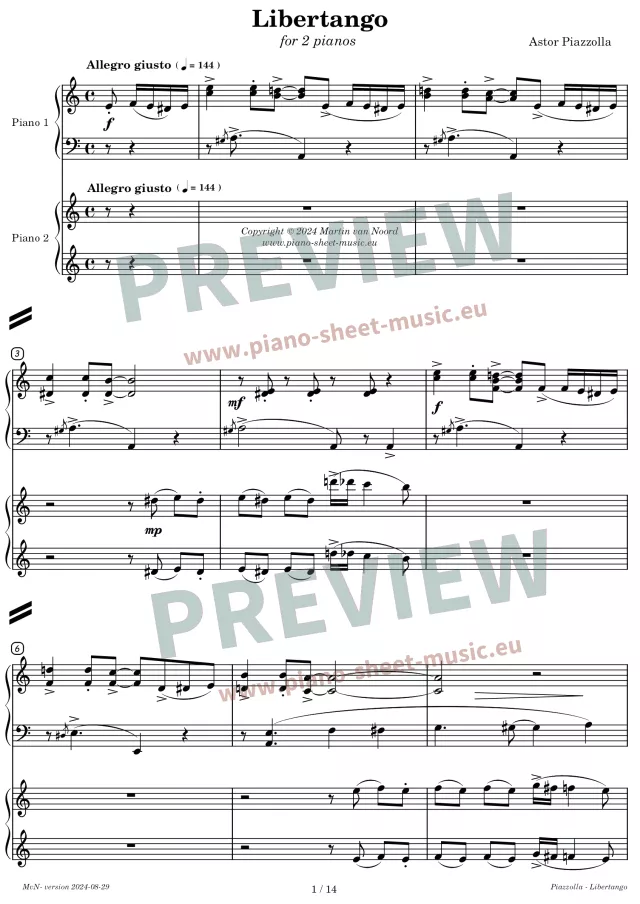 Piazzolla -Libertango -sheet music for two pianos -PDF-page 1
