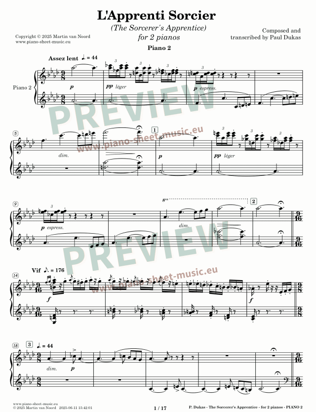 Dukas -The Sorcerer's Apprentice -sheet music for two pianos -preview page 1b
