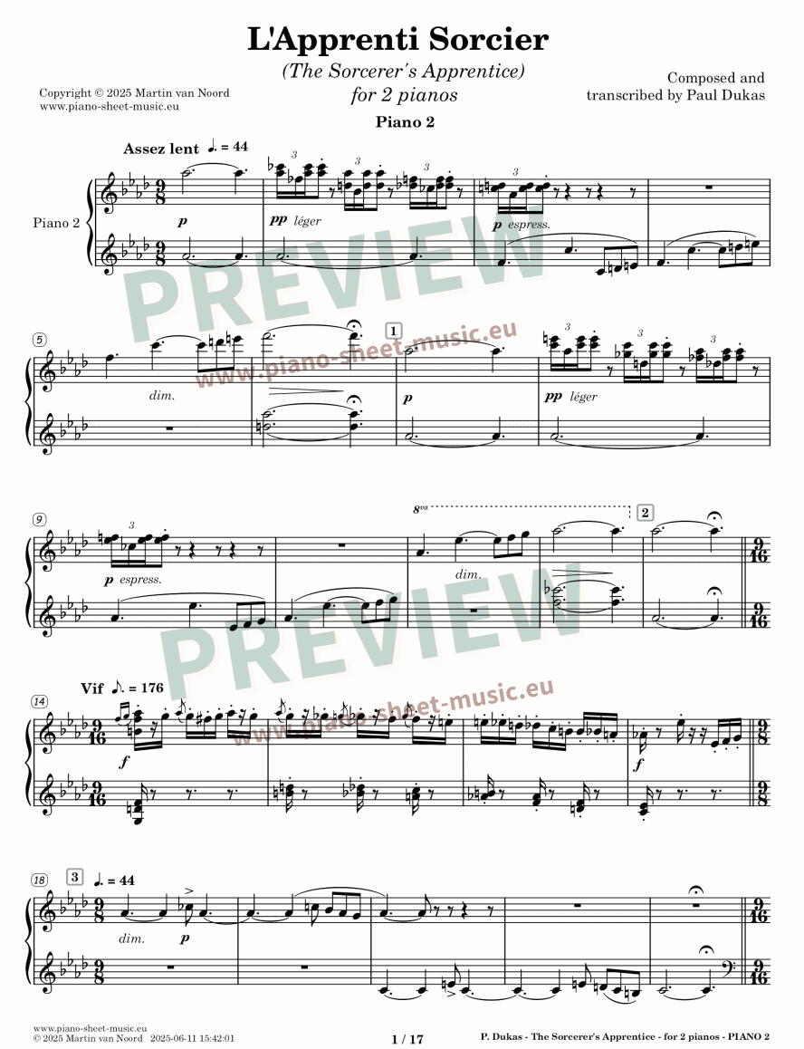 Dukas -The Sorcerer's Apprentice -sheet music for two pianos -preview page 1b